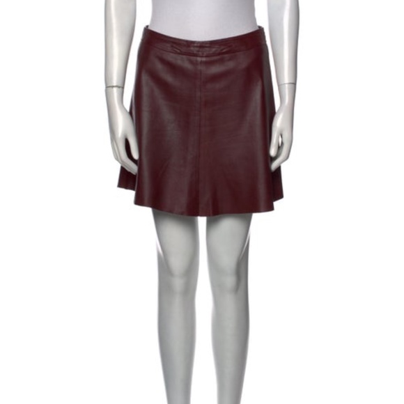 Veda Burgundy Leather Mini Skirt - Picture 2 of 5